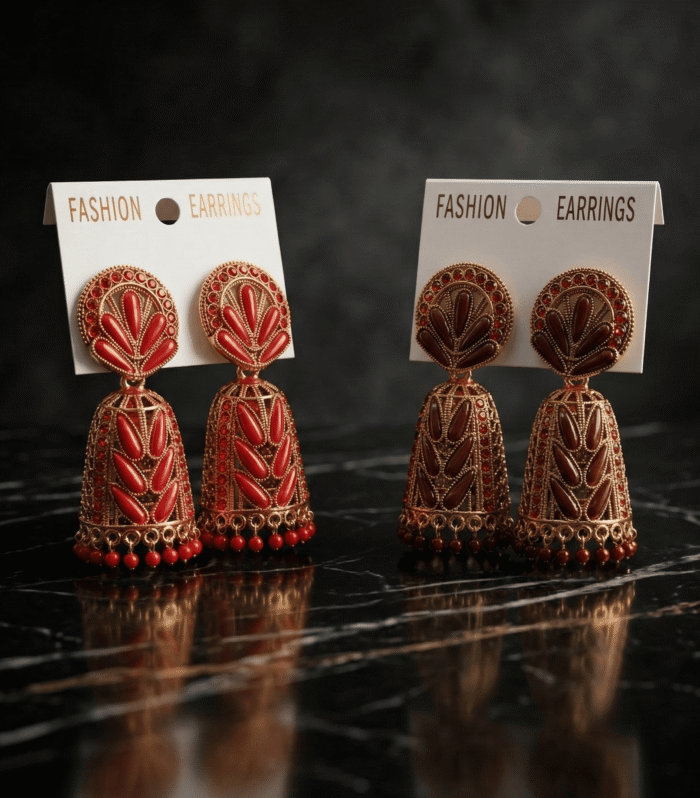 Royal Red Meenakari Jhumka Earrings – Traditional Ethnic Jewelry for Women | Reet Rhythm